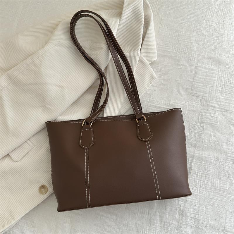 Retro high-end commuter handbag spring new versatile solid color work shoulder bag tote bag