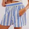 Women's Shorts Fashion Striped Casual Elastic-pocket Beach Shorts Women's Pants