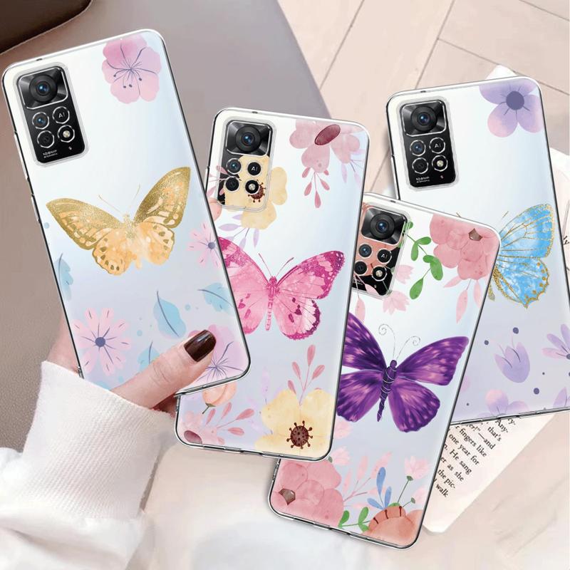 Flower Butterfly Clear Phone Case For Xiaomi Redmi Note 12 7 8 9 8t 11t 8 10 Pro 9s 10s 11 11s For Mi 9a 9 9c 9t 10 10c K40