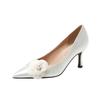 Women's French Wedding Shoes Elegant Camellia High Heels for Bridal Gown Party Red Bridal Shoes