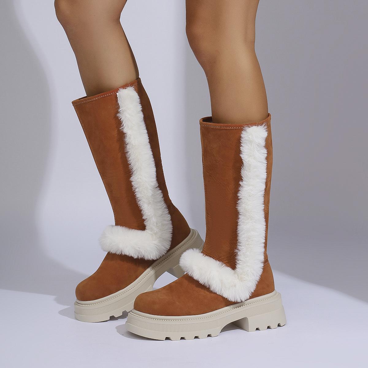 

мода меховая платформа женские сапоги до колена зимние высокие сапоги новые туфли на высоком каблуке женские зимние трендовые теплые удобные массивные туфли модные ботинки женские 38