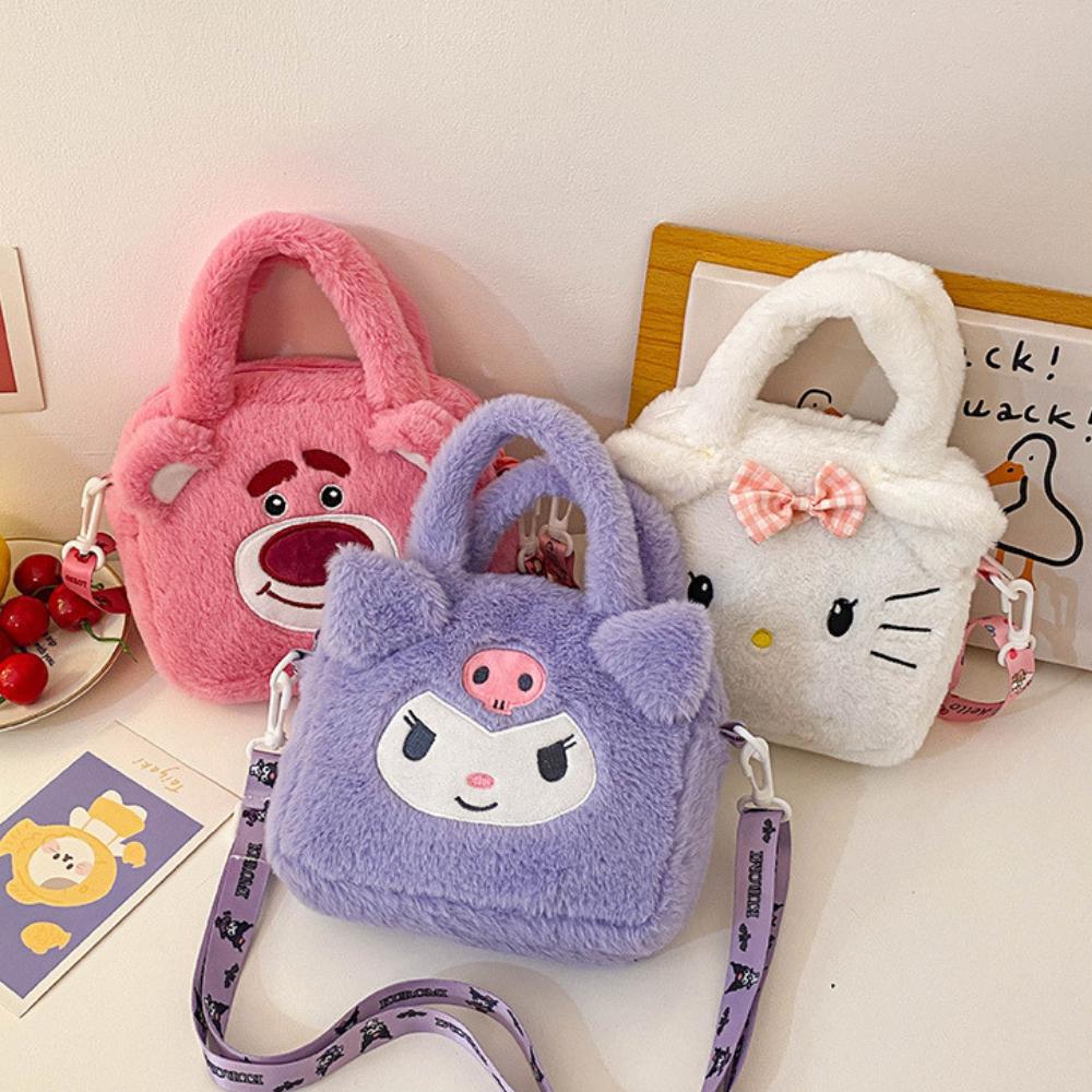 Anime Sanrio Kuromi Handbag My Melody Cinnamoroll Plush Cosmetic Bag KT Cat Travel Storage Bag Women Birthday Christmas Gifts