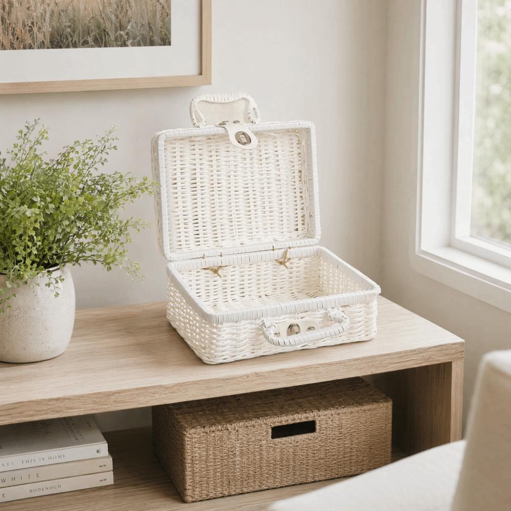 Handwoven Rattan Storage Basket Portable Picnic Basket Durable Woven Picnic Box  Home Storage