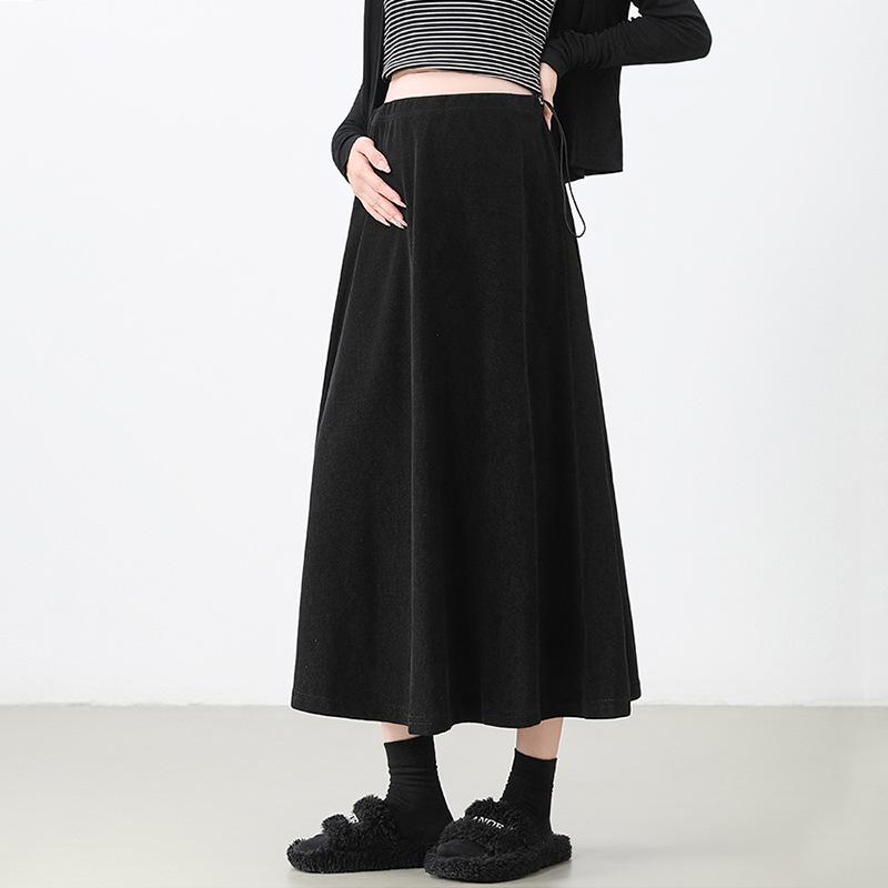 

2026 High-End Black Pleated Long Maternity Skirt for Spring & Autumn Large [Fits 110-135 lbs] чёрный