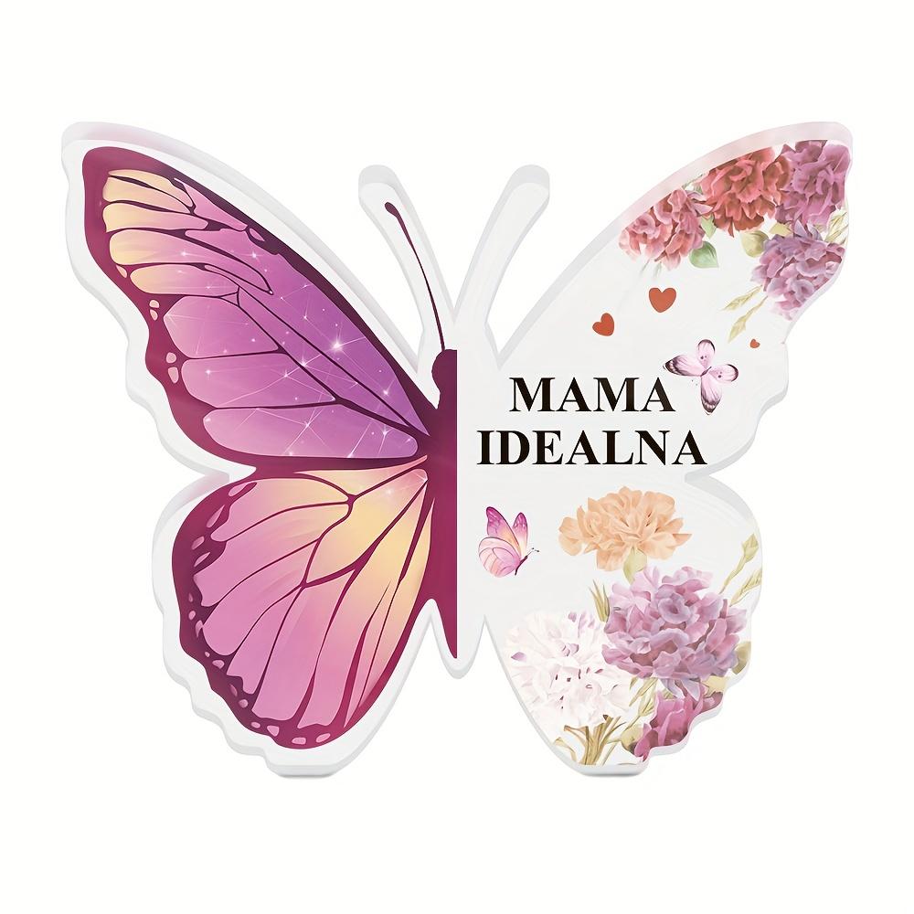 Butterfly-Shaped Acrylic Sign Table Decor - Contemporary Polish Floral Design with Pink & Purple Butterflies, Mother s Day Gift 8.8*11cm