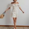 Spring New Women's Dress, European and American Dress, Slim and Elegant Solid Color Lace Buttoned Bodycon Skirt