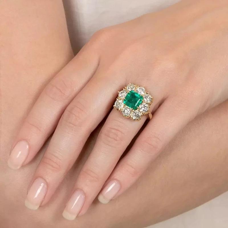 Vintage Elegant Green Synthetic Zircon Women's Ring Wedding Banquet Perfect Jewelry Accessories Handmade Art Ring