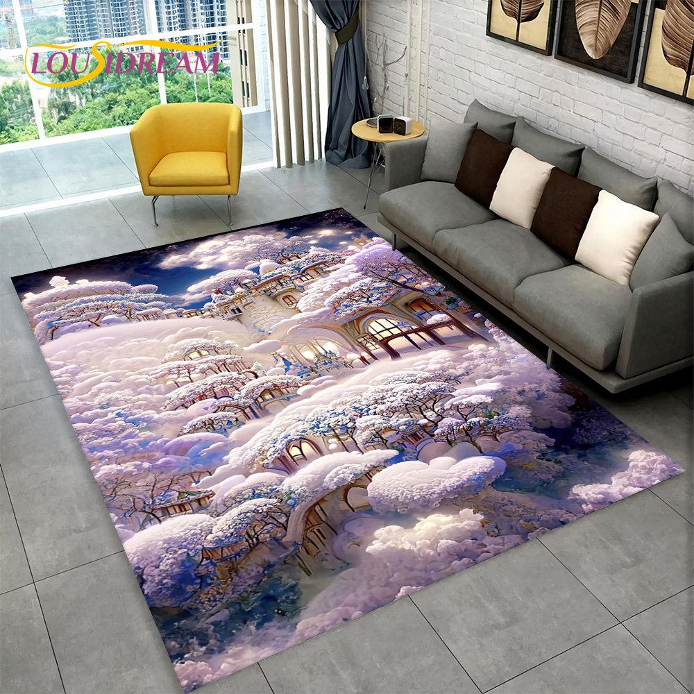 3D Beautiful Dream Magic Castle Scenic Area Rug,Carpet Rug for Living Room Bedroom Sofa Doormat Kitchen Decor Non-slip Floor Mat