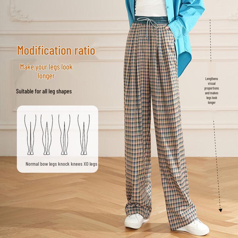 Women's High-Waisted Plaid Wide-Leg Casual Trousers