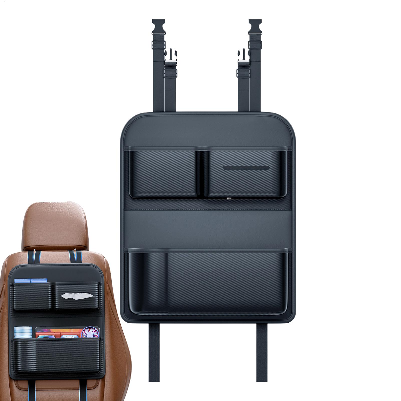 Car Seat Back Storage Bag Leather Backseat Car Organizer Multi-Pocket With Tissue Box Cup Holder Car Seat Back Kick Mats