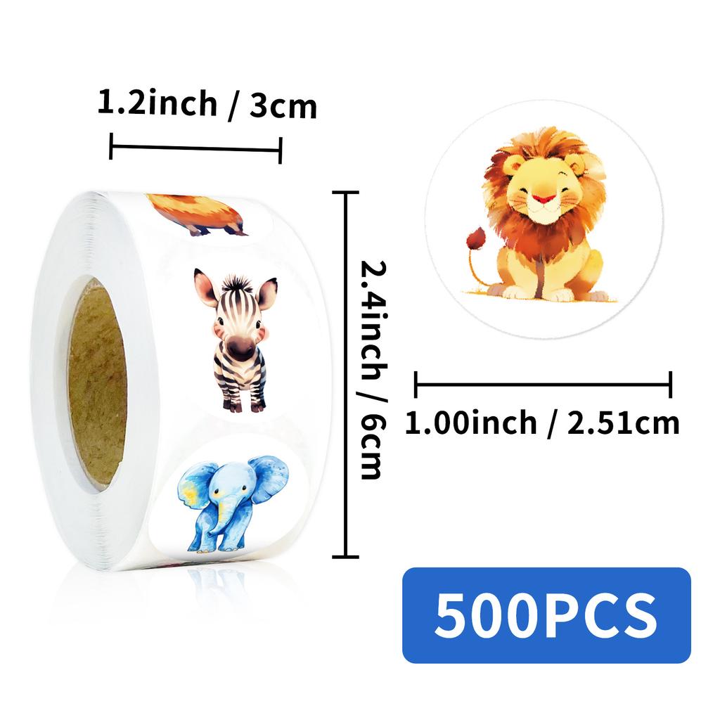 500 Sheets/Roll 8 Animal Loops Cartoon Roll Stickers Cute Animals Children Handmade Polka Dot Stickers