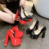 Fashion Super Big Hot Sale Party Disco Dance Pumps Women Platform Super High Chunky Heels Girding Buckle Pumps