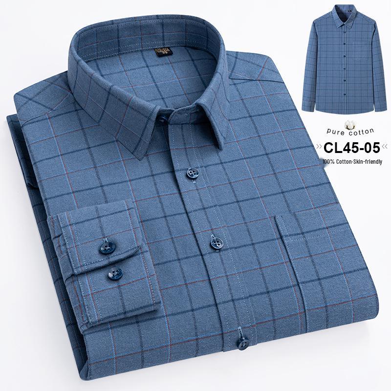 Camicia a maniche lunghe a quadri da uomo taglie forti in puro cotone (Taglie 38-46) - Abbigliamento Casual Business Autunnale