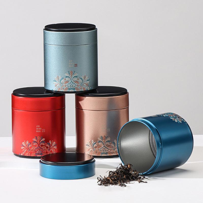 Portable Small Tea Packaging Box Tinplate Storage Can Exquisite Prints Empty Tea Tin Can Household Green Black Tea Sealed Jar