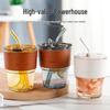Stylish Summer Fruit Tea Glass Cup with Straw & Double Lid