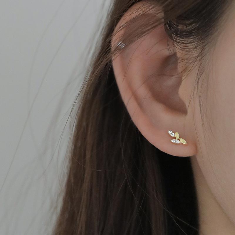 14K Gold Leaf Plated S925 Sterling Silver Stud Earrings: Trendy, Versatile, and Elegant for Women Gold Pair (with Silver Ear Plugs)