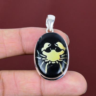 Cancer Zodiac Sign In Black Onyx Pendant Astrological Zodiac Sign Jewelry 925 Sterling Silver Gemstone Pendant Handmade Horoscope Pendant