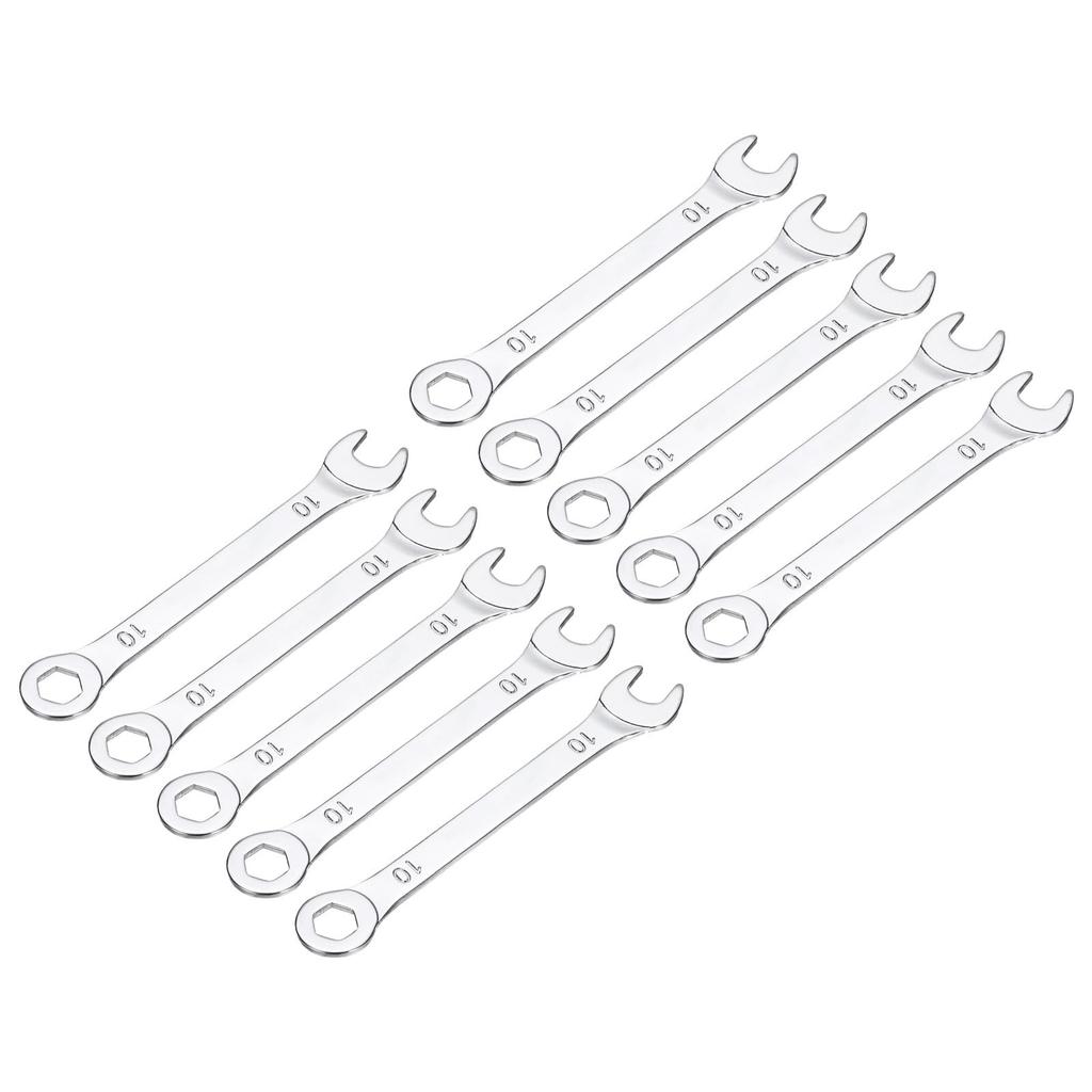 uxcell 10pcs 10mm Combination Ratchet Thin Type with Offset End and Angled Open Multifunctional Metric Mirror Chrome Plated High Carbon Steel Spanner