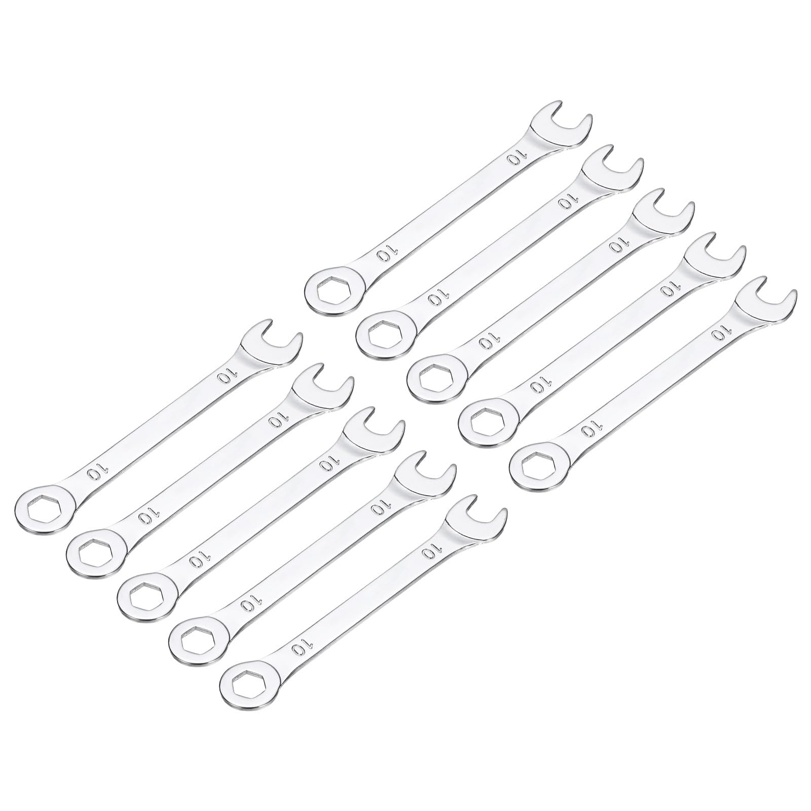 

uxcell 10pcs 10mm Combination Ratchet Thin Type with Offset End and Angled Open Multifunctional Metric Mirror Chrome Plated High Carbon Steel Spanner