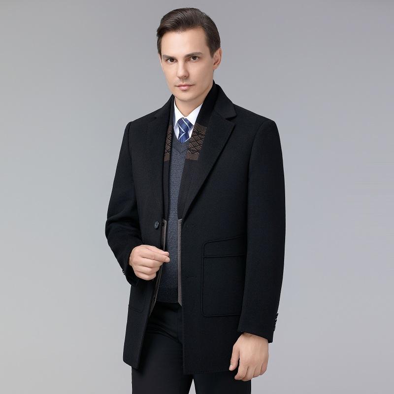 Double-sided cashmere coat for men in autumn and winter new thickened and warm down-lined woolen woolen coat
