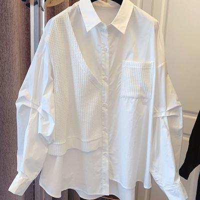 Splicing Fake Two Irregular Niche Designs Loose Casual Retro White Shirt for Women Blouses & Shirts