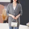 2026 A/W Women's V-neck Knit Cardigan - Mid-length, Solid Color, Loose Fit Sweater Coat