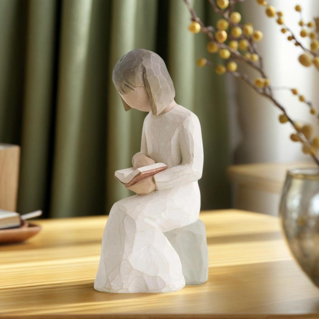 Angel Sitting Reading Book Statue Ornament Book Lover Gift Resin Table Ornament