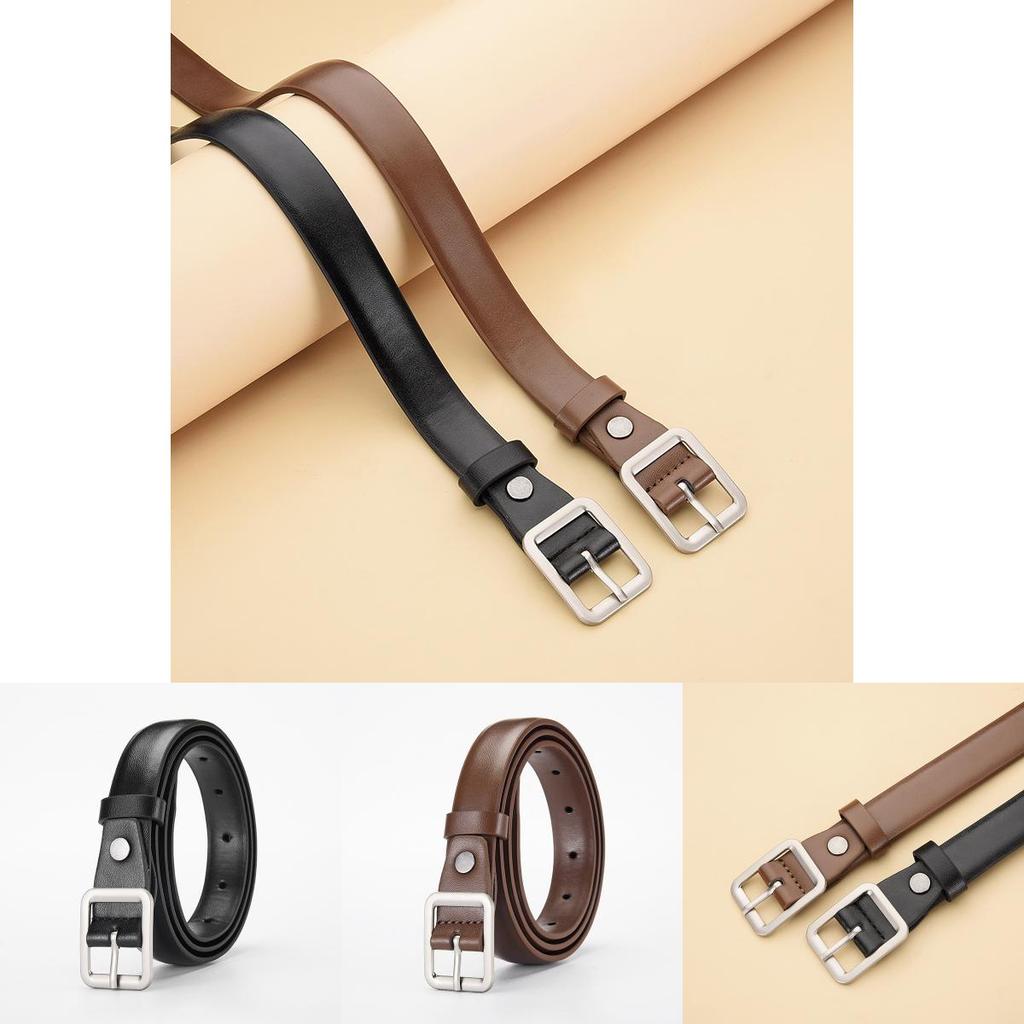 Womens Pu Leather Belt With Square Alloy Buckle For Casual And Office Wear