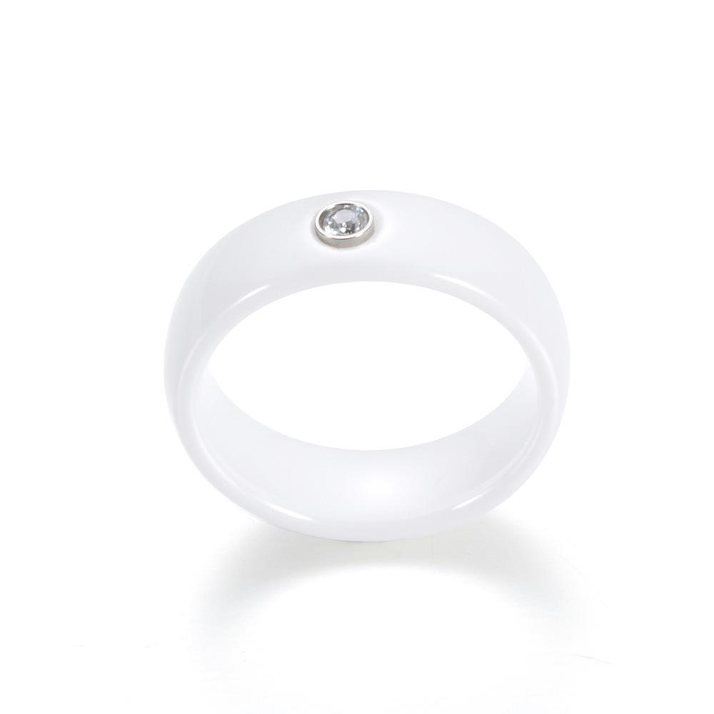 6MM Black & White Ceramic Single Diamond Ring - Trendy Couple's Fashion