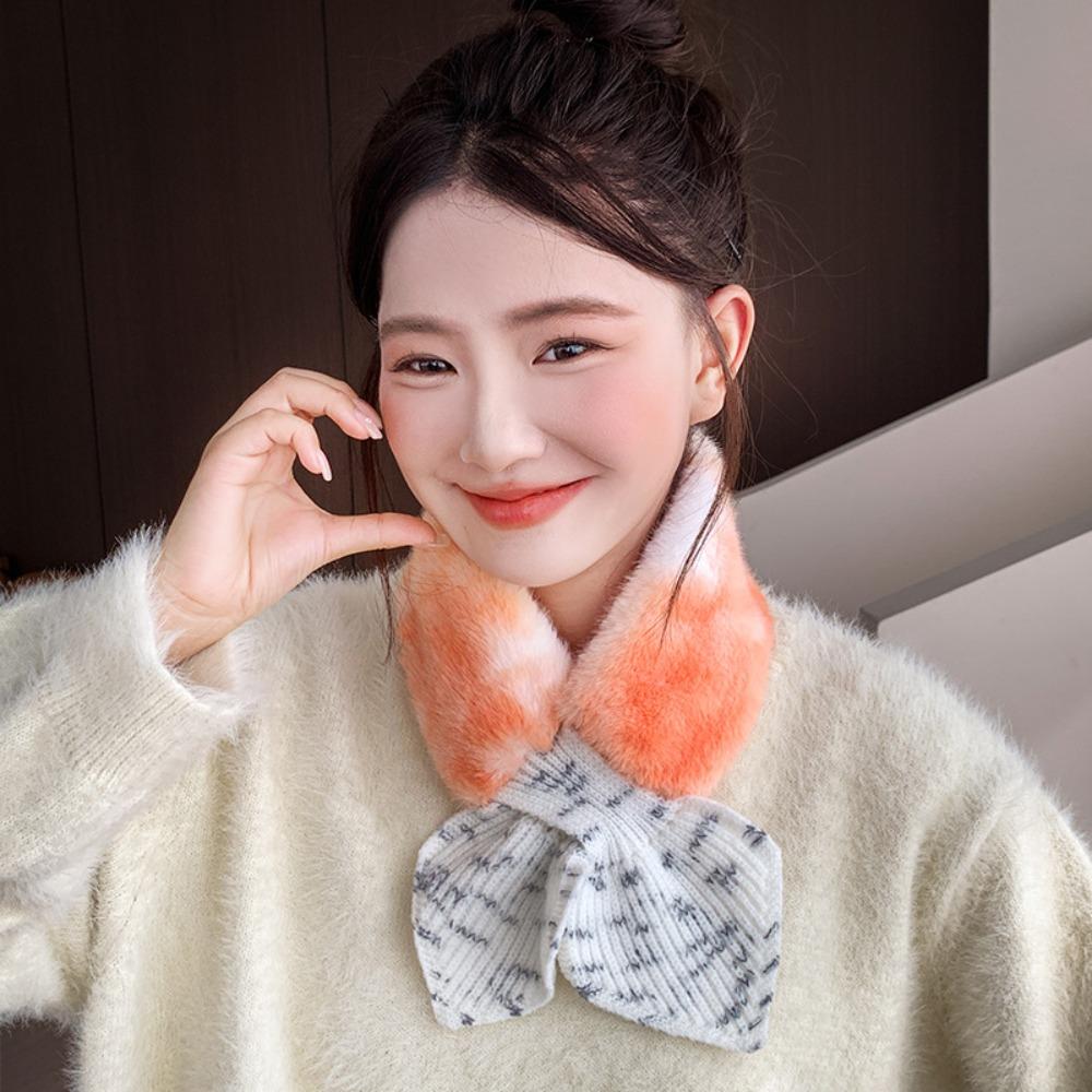 Knitted Fabric Faux Fur Scarf Cross Tie Winter Neck Scarf New Wrist Cuff Daily Outfits