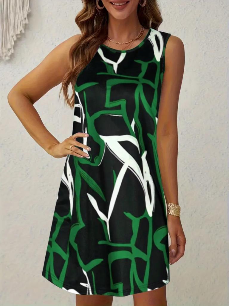 European and American New Summer Round Neck Sleeveless Dress Sexy Fashion Printed Women's Dress