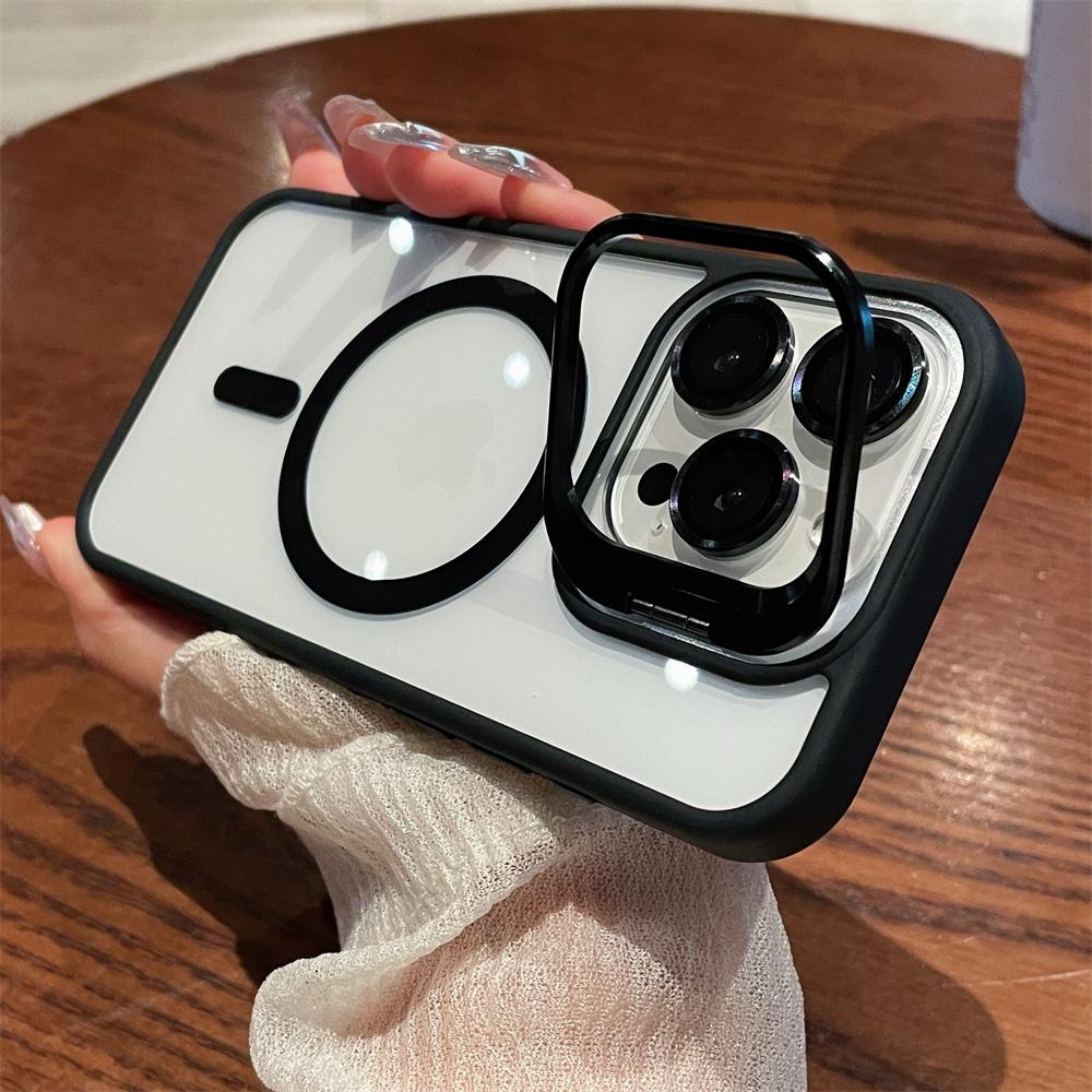 Magnetic Camera Stand Holder Clear For iPhone 15 14 13 12 11 Pro Max Plus For Magsafe Lens Mount Bracket Shockproof Cover Funda