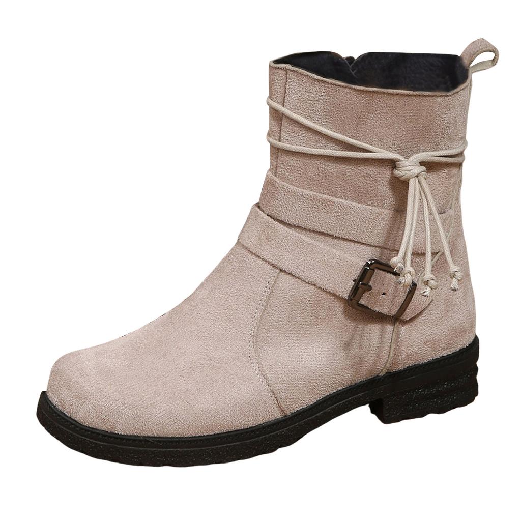 Stivali Decorati da Donna con Laccio Laterale in Finta Pelle Stivali Casual Singoli Scarpe da Donna Stivaletti da Donna Botas Invierno Mujer Bottes Femmes