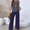 New spot European and American women's clothing hot-selling sleeveless double-layer vest pants set T-shirt
