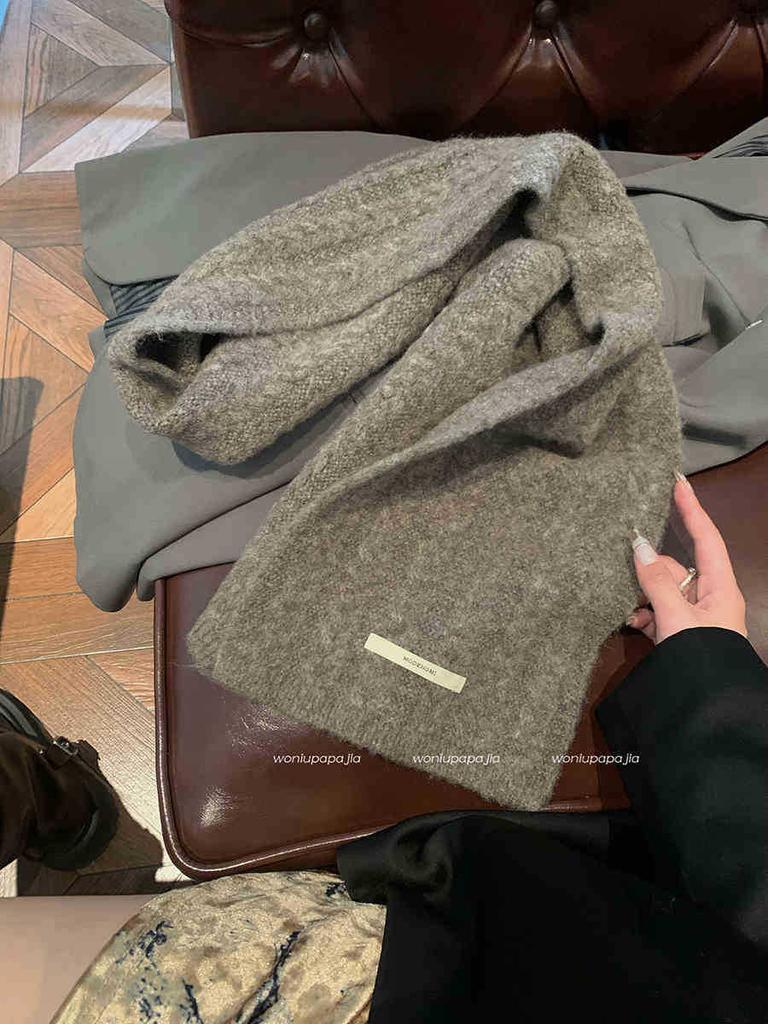 Winter Wool Soft Waxy Scarf Women'S Knitting Solid Color Retro Warm Thickened Windproof Shawl