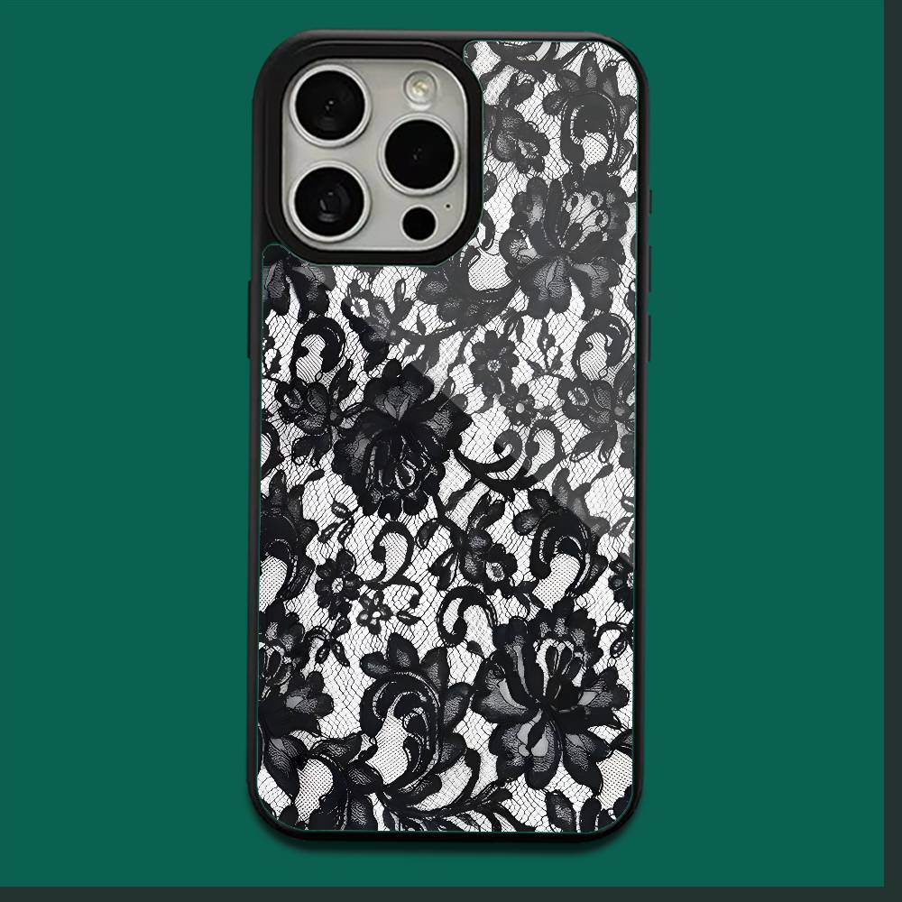 Black lace print New Hot Phone Case For iPhone 16,15,14,13,12,11,Plus,Pro,Max,Mini Soft Magesafe Magnetic Wireless Charge