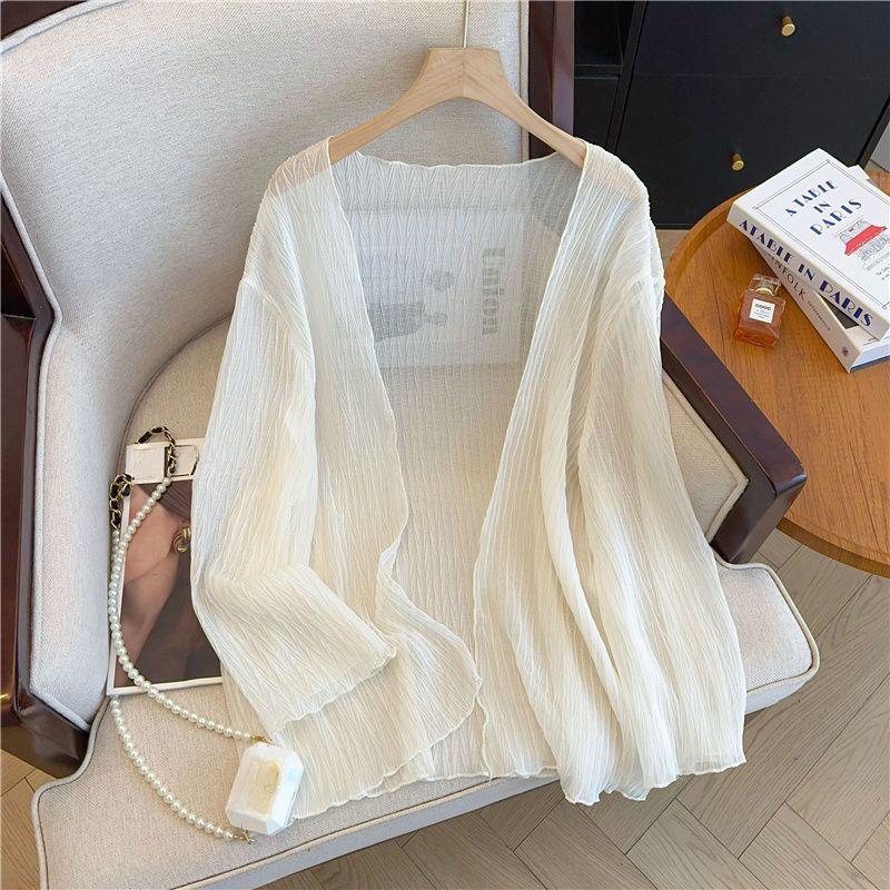 Dámský kardiganový sako Plus Size Letní tenký kardiganový sako Jednobarevný výřez Otevřený přední tenký opalovací krém šál