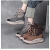 Johnature Genuine Leather Thick Soled Autumn Winter Plush Warm Cotton Boots Round Toe Versatile Retro Short Boots