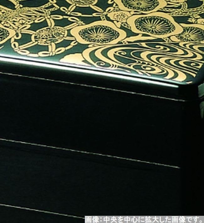 Outdoor Lunch Box Made In 3 Black and Gold Tsutsumi X X J-kitchens (Lunch Box) Japan, Tiers, 6.5-inch, Design, 19.6cm 19.6cm 17.5cm