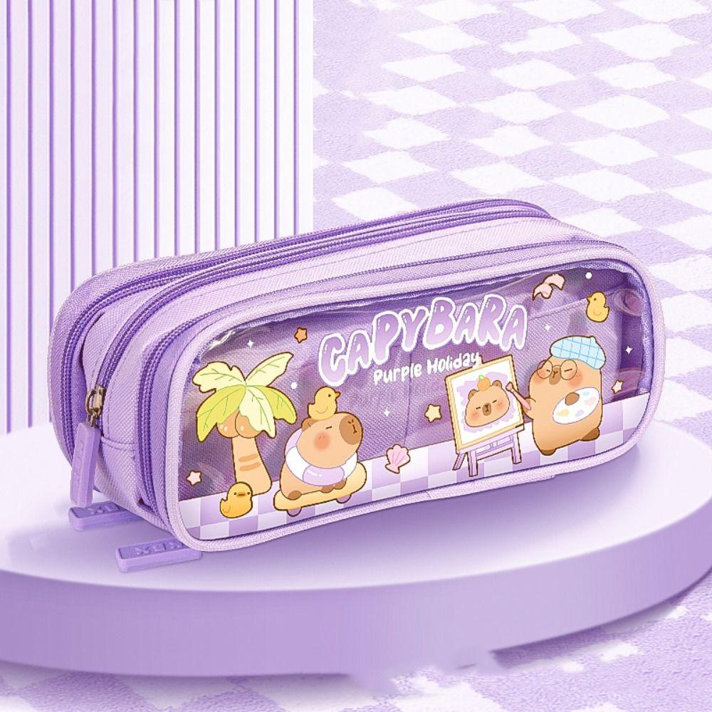 Zipper Capybara Pencile Bag Kawaii Stationery Holder Cute Cartoon Pencile Case  Women