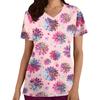 V-neck Floral and Cat's Paw Print Breathable Polyester Casual All-season Short Sleeves