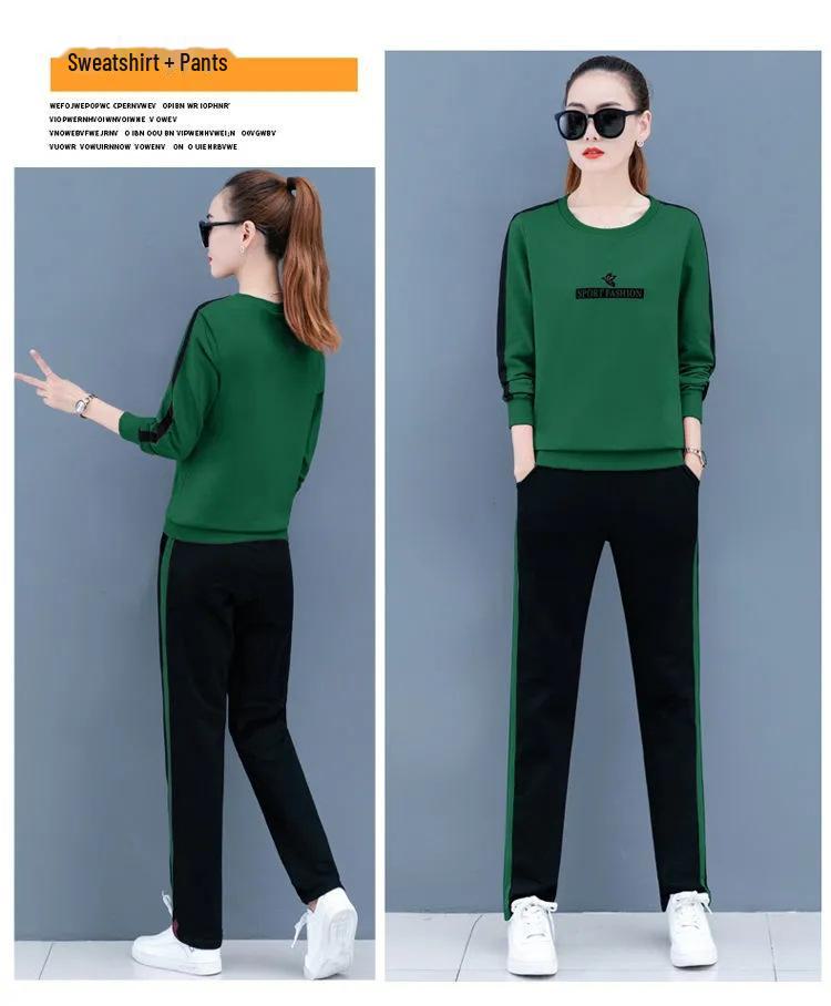 Women's Large Size Spring/Autumn 2025 Stylish Two-Piece Sports Suit - Sweater and Trousers