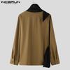 INCERUN Men Cowl Neck Long Sleeve Front Cross Shirts Casual Patchwork Tops