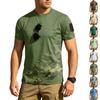 Men's Tactical Outdoor Quick Dry T Shirt Loose Fit Round Neck Breathable Short Sleeve Camouflage Print with Hook and Loop Patch Area