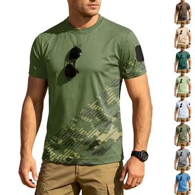 T-shirt Tactique d'Extérieur à Séchage Rapide pour Homme Coupe Ample Col Rond Respirant Manches Courtes Imprimé Camouflage avec Zone pour Patch Velcro