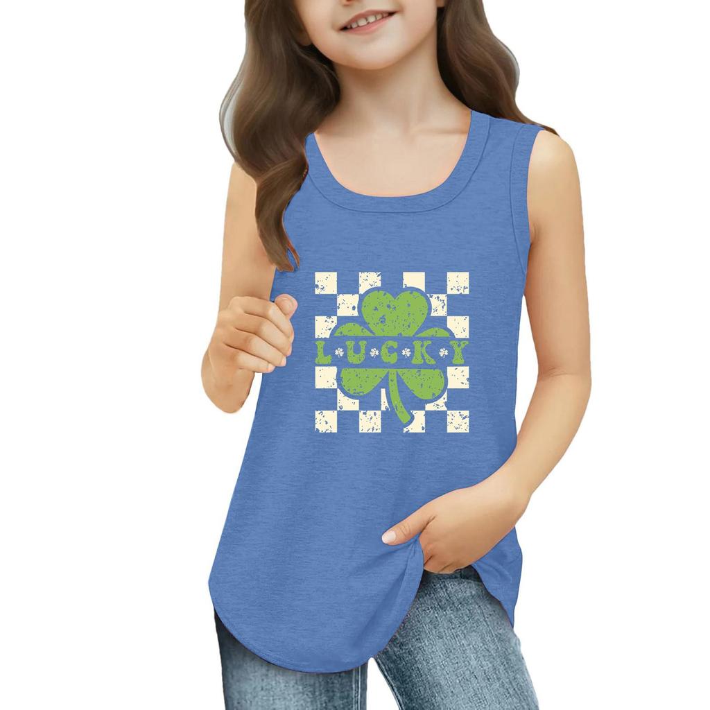 Dziewczęce Koszulki Bez Rękawów na Lato z Okrągłym Dekoltem Top Tank St. dzień Patryka