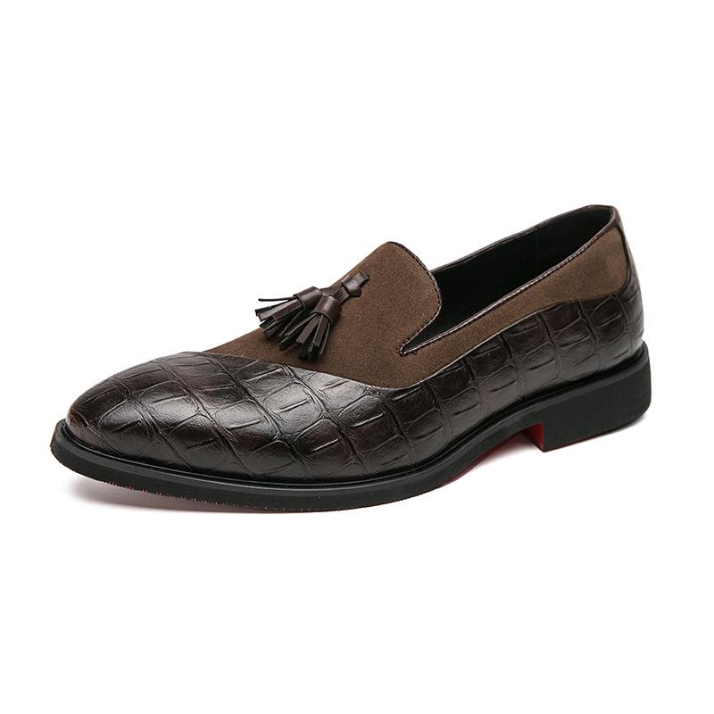 Men s Large Size Pointed Toe Slip-on Leather Derby Shoes - Retro Style 40 коричневый