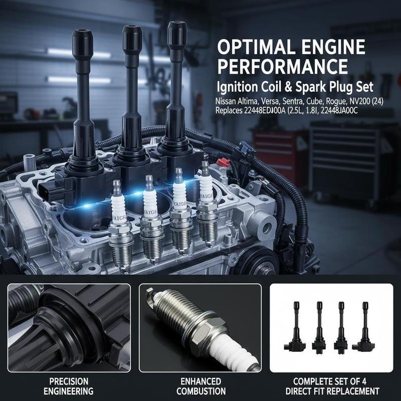 Ignition System Kit Set of 4 For Engine Maintenance Vehicle Repair Parts Replacement Stable Performance Reliable Ignition L4 2.5L 2.0L 1.8L 1.6L