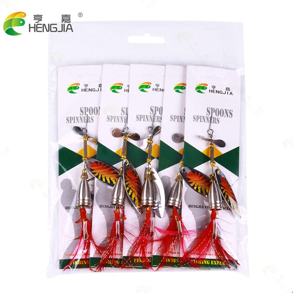 HENGJIA 5PCS Rotating Spinner Fishing Lures 10CM-9.9G-#6 Metal Sequin Trout Spoon for Carp Fishing