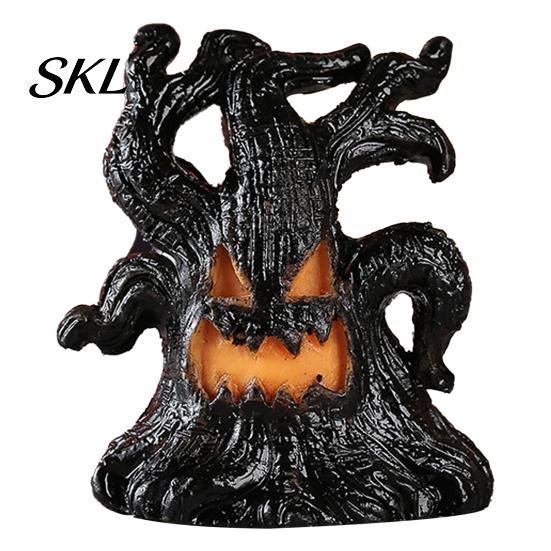Halloween Night Light Decoration, Ghost Face Tree Stump Lantern, LED Eerie Bark Lamp Glowing Pumpkin Decor, Festival Atmosphere Horror Decoration